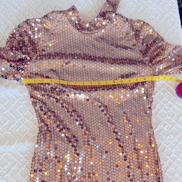 Vintage Oleg Cassini Open Back Rose Gold Sequin Evening Gown 90s Formal Size 8 - Picture 6 of 8